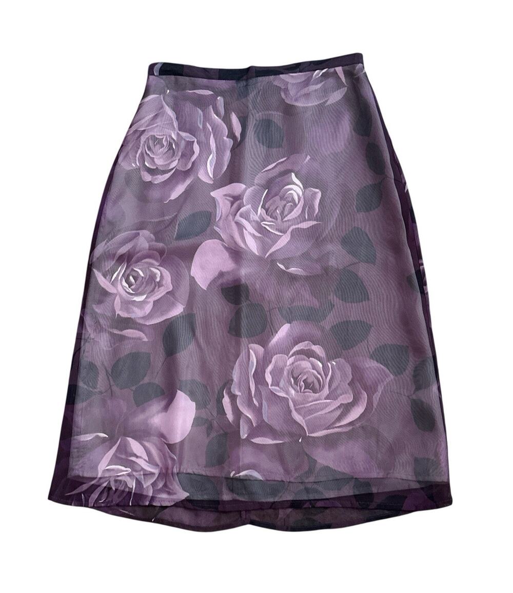 Wrapper Vintage Midi Skirt Womens 5/6 Purple Rose Floral Lined Back Zip Y2K